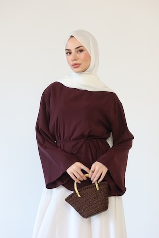 Moonsc Kadın Asimetrik Kesim Bel Bağlamalı Modal Tesettür Tunik Mürdüm