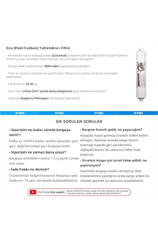 Su Arıtma Cihazı Coconut Eco Post Carbon Tatlandırıcı Filtre 10 A