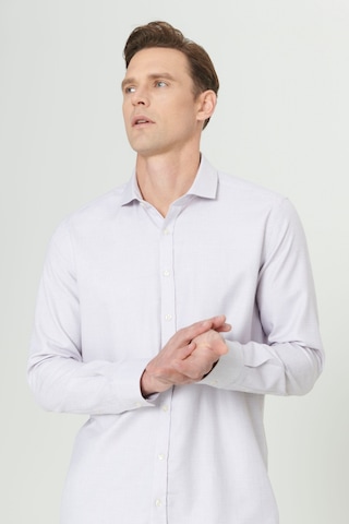 AC&Co / Altınyıldız Classics Erkek Bordo Beyaz Slim Fit Dar Kesim Klasik Yaka Pamuklu Armürlü Gömlek Bordo Beyaz