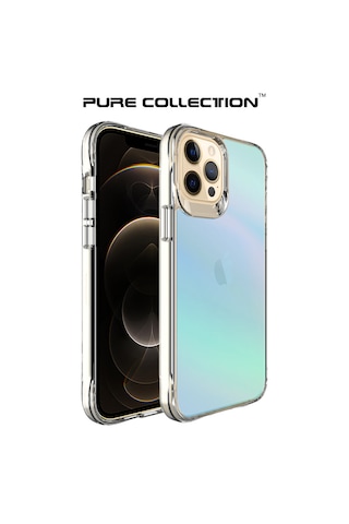 Bix iPhone Uyumlu 12 Pure Rainbow Renk Geçişli Şeffaf Kılıf Çizilmeye Dayanıklı Darbe Emici Parmak İzi Önleyici Mavi