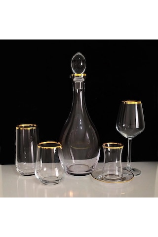 Extra Gold 31 Parça 6 Kişilik Cam Bardak Seti Beyaz