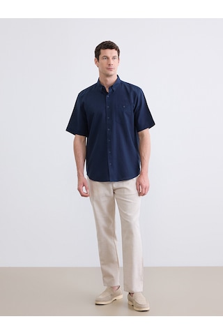 Lcwaıkıkı Classic Lacivert Regular Fit Keten Karışımlı Erkek Gömlek