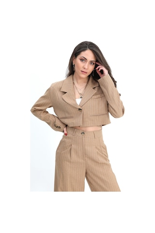 Ceket Kısa Vatkalı Fleto Cepli Çizgili - Camel-camel Camel
