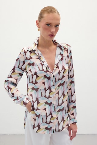 Sateen Desenli Uzun Gömlek - Kahve-136126 Kahve