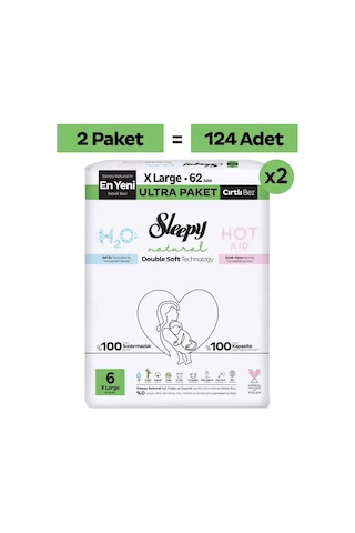 Sleepy Natural Double Soft Ultra Fırsat Paketi Bebek Bezi 6 Numara Xlarge 124 Adet