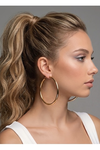 Xl Halka Boru Model Altın Kaplama Gold Renk Çelik Küpe 8cm