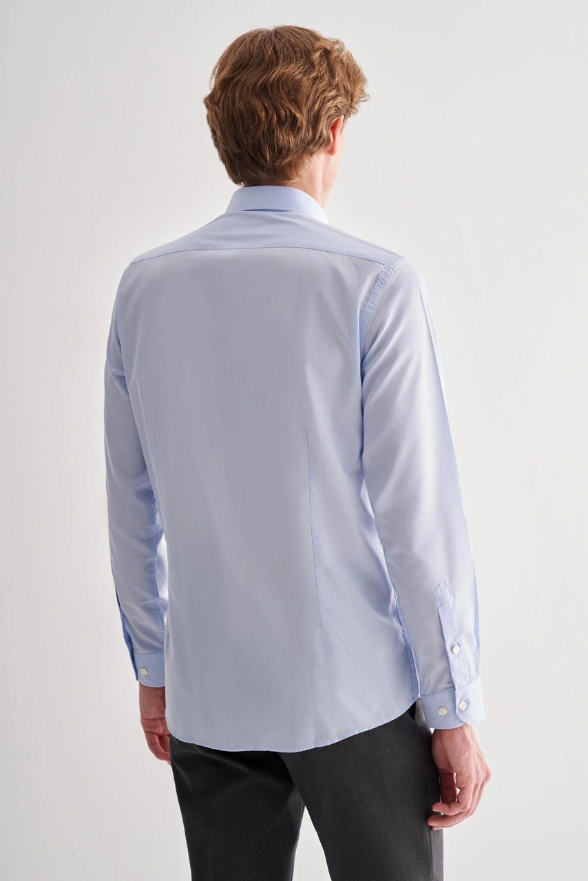 İmza Açık Mavi Yarım İtalyan Yaka Uzun Kol Easy To Iron Slim Fit Pamuklu Gömlek 1004255301 Açık Mavi