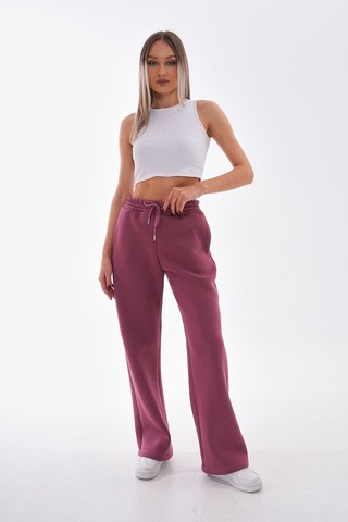 Kallima Vişne Kışlık Şardonlu Yüksek Bel Bol Paça Eşofman Altı Gülkurusu