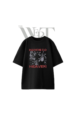 Thewert Grunge El Izleri Tasarım Baskılı Ünisex Siyah Oversize T-shirt