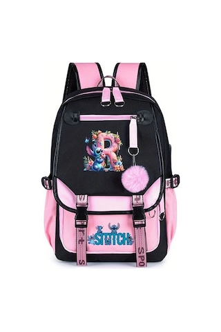Honeybeeshop R Dısney Stitch Büyük Kapasiteli Sırt Çantası Pembe Siyah İki Tonlu Ayarlanabilir Askılıklar Dayanıklı Polyester Okul Seyahat Günlük Kullanım R