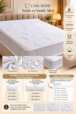 Premium Paketli Yatak Alezi Ve Yastık Alezi Seti Su Geçirmez Kırışmaz Kaymaz Tek Ve Çift Kişilik Ölçüler Ekru - 943706069 Ekru