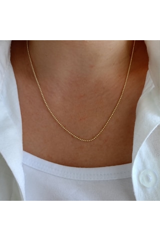 Lente Aksesuar Gold İnce Top Zincir Kolye - 14k Altın Kaplama Minimal Seri Kadın Kolye Altın