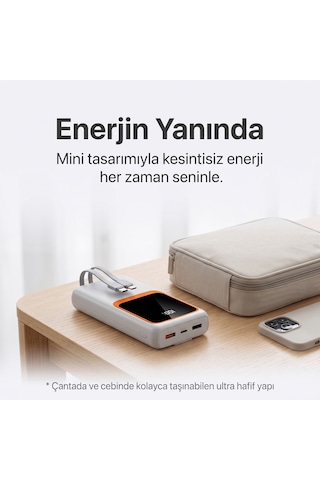 10000 Mah Akıllı Powerbank - Ultra Hafif, Dijital Led Göstergeli Beyaz