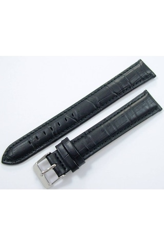 Bizon Deri Saat Kayışı 18Mm Xl Uzun Siyah Krokodil Baskılı Kalite
