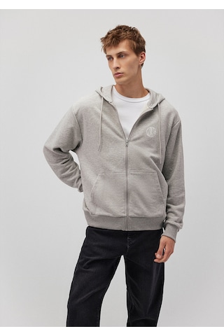 Mavi - M Nakışlı Fermuarlı Kapüşonlu Gri Sweatshirt 0s10193-80196 Gri