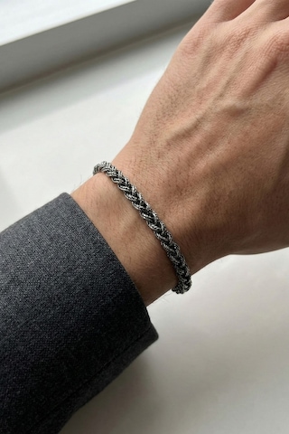 925 Ayar Gümüş Erkek Bileklik Oksitli Tilki Kuyruğu El İşi Örgü Erkek Bileklik Barcode Siyah