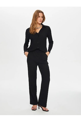 Faik Sönmez Keninden Dokulu Straight Fit Kadın Örme Pantolon Us26pnt008 Siyah