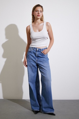 Never More Yüksek Bel Baggy Jean Mavi