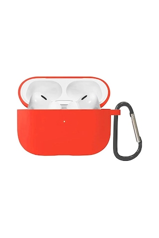 Koodmax Airpods Pro 2. Nesil Uyumlu Silikon Kılıf + Metal Kopça - Kırmızı