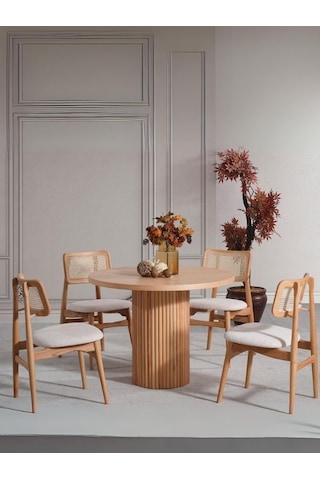 Odesa İskandinav Natural Ahşap Masa Sandalye Takımı 90x90 Natural