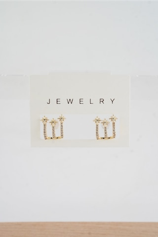 Byzeynaaksesuar Kadın Özel Tasarım Zirkon Taşlı 2'li Minimal Küpe 0210021 Çok Renkli