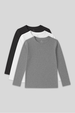 Standart Fit Basic O Yaka 3lü Paket Gri Melanj-antrasit-beyaz Unisex Çocuk T-shirt - 11329 Beyaz - Gri