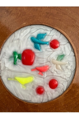 Pelince - Kuş Figürlü Renkli - Epoksi Ahşap Anahtar Askılığı Tek Ürün - Çap: 18 Cm Ahşap