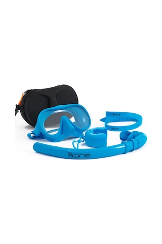Sona Sona M1 Maske +Roll-Up Snorkel+Yedek Kayış+Deluxe Çanta Mavi