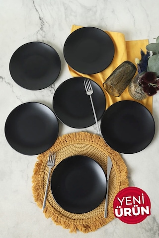 Keramika Mat Siyah Ege Pasta Tabağı 20 Cm 6 Adet 956 Siyah