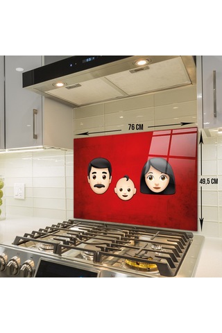 Decorita Emoji Ailesi Anne Baba Çocuk Cam Ocak Arkası 49.5x76 CM