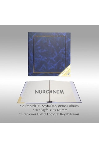 20 Yaprak 40 Sayfa 315x325mm Ciltbezli Yapıştırmalı Fotoğraf Albümü Lacivert