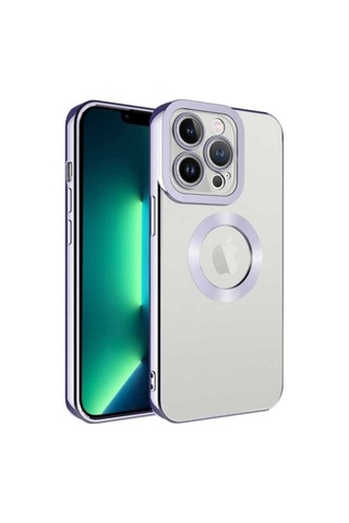 Apple Uyumlu iPhone 13 Pro Max Kılıf Kamera Korumalı Logo Gösteren Zore Omega Kapak Lila