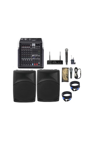 Mixerli Ses Sistemi Seti 1 Anfi Hoparlör Mikrofon Mixer Paket Sahne Okul Kullanımı