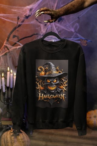 Magors Stil-x Halloween - Cadılar Bayramı Baskılı Unısex Sweatshırt, 3 İplik Şardonlu Siyah-6