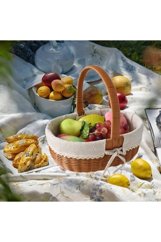 Homyl Taklit Rattan Piknik Sepeti Dokuma Meyve Stil C