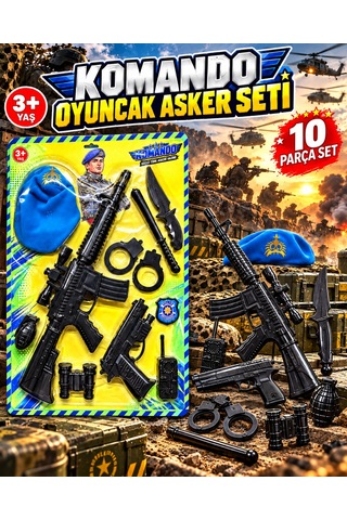 Oyuncak Komando Bordo Bere Asker Polis Seti Hedefli Dart Seti Yelekli Aksiyon Seti 10-16 Parça Mavi