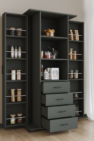 Aeka Ae-2204 Avrasya Çok Amaçlı 2 Kapaklı Raflı Çekmeceli Kiler Mutfak Dolabı Modern Tasarım 170x138x77,5 Antrasit/gri