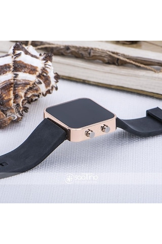 Rose Renk Led Ekran Siyah Silikon Kordonlu Yetişkin Kız Kadın Unisex Kol Saat St-303724