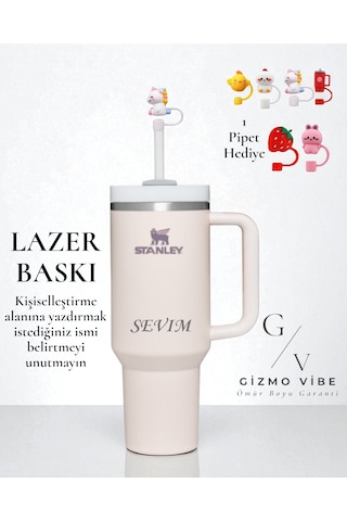 Stanley Kişiselleştirilebilir Quencher Pipetli Paslanmaz Çelik Vakum Yalıtımlı Termos Bardak 1.18 L Özel İsimli Açık Pembe