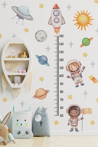 Astronotlar, Uzay Ve Gezegenler Temalı Temalı Boy Ölçer Boy Cetveli Sticker Seti Çocuk Dijital Baskı