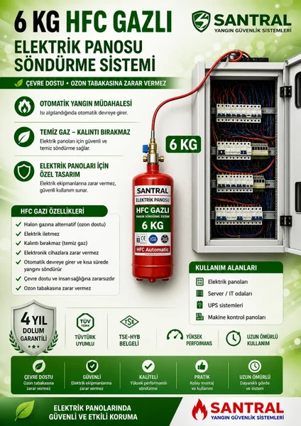 6 Kg Hfc Gazlı Otomatik Pano Söndürme Sistemi 4 Yıl Güvenceli Askı Aparatı Hediye İle Yüksek Performans