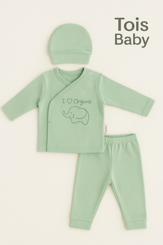 Tois Baby Organik Hastahane Çıkışı Bebek Takımı 0-3 Ay Fıstık Yeşili Fıstık Yeşili