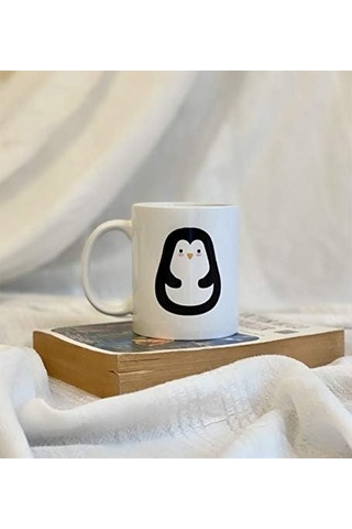 Tatlı Penguen Tasarımlı Kupa Açık Ahşap