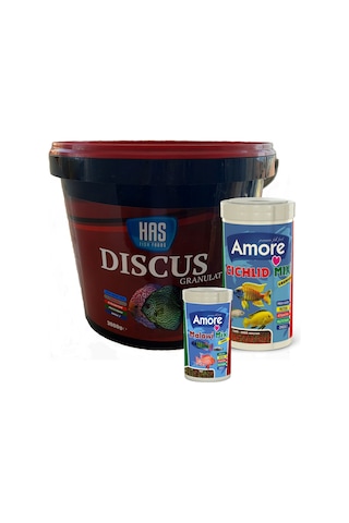 Discus Granulat 3 Kg Kova ve Malawi Mix 250ml ve Cichlid Mix 1Lt