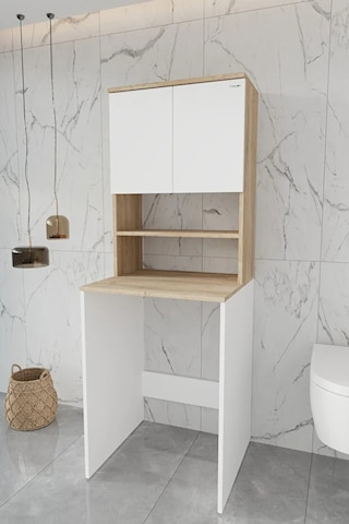 %100 Mdf Çamaşır Makinesi Dolabı Beyaz Beyaz Meşe