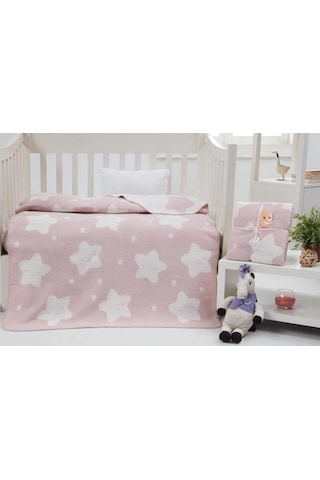 Dolce Bonita Home Pamuklu Bebek Battaniye Star Açık Pudra