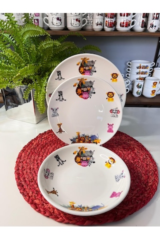 6 Parça Safari Hayvanlar Model Çocuk Bebek Yemek Takımı Beslenme Çok Renkli