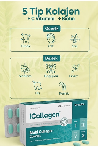 Doctamin İcollagen Kolajen Ve Prebiyotik Tablet 1500 Mg 60 Tablet 2 Adet