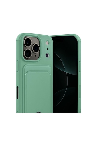Apple İphone 17 Pro Kelvin Kartvizit Cepli Silikon Kılıf Kamera Korumalı Açık Yeşil