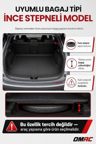 Ford Focus 2 Hb 2005-2011 Arası Uyumlu Araca Özel Kauçuk Bagaj Havuzu Siyah İnce Stepneli Model İçin